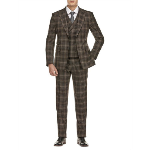 English Laundry 3-Piece Peak Lapel Slim Fit Plaid Suit