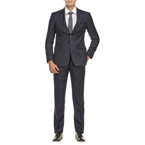English Laundry Slim Fit Peak Lapel Plaid Wool Blend Suit