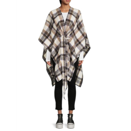 Central Park West Plaid Wool Blend Belted Poncho
