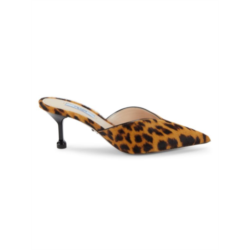 Prada Leopard Print Calf Hair Heel Mules
