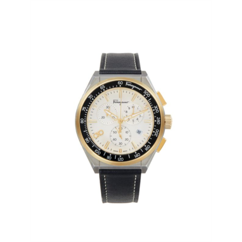 FERRAGAMO 43MM Two-Tone Stainless Steel & Leather Chrono Watch