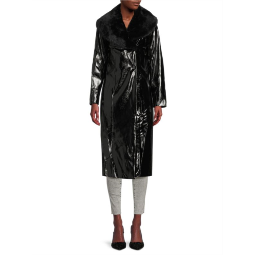 Area Stars Stella Faux Fur & Vinyl Trench Coat