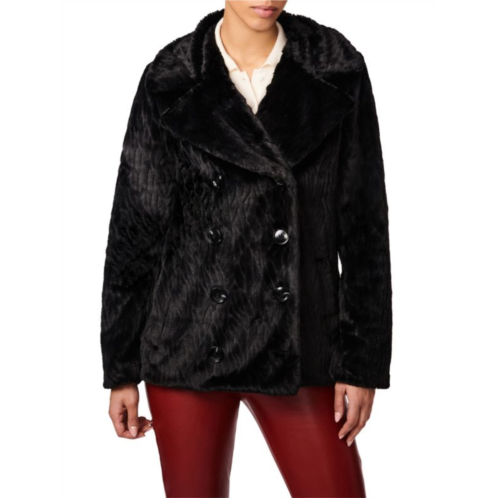 Bernardo Patterned Double Breasted Faux Fur Peacoat