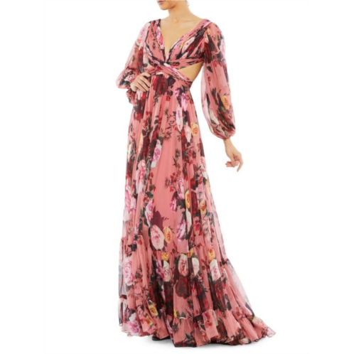 Mac Duggal Floral Draped Tie Back Gown
