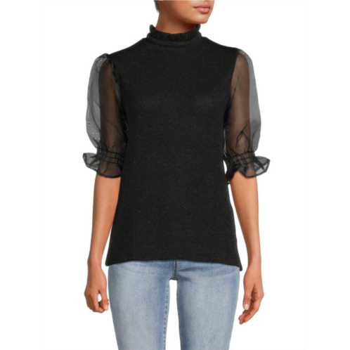 Gibsonlook Sheer Sleeve Shimmer Top