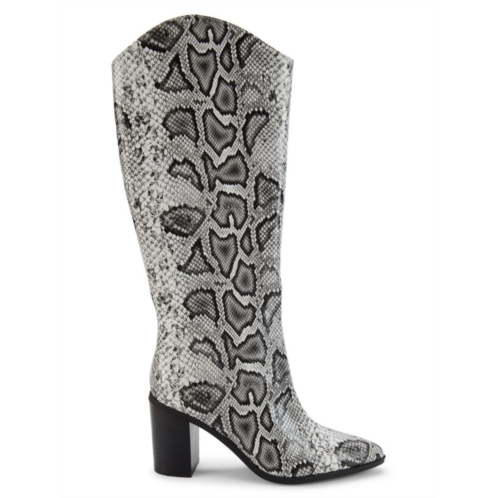 BCBGeneration Janda Snakeskin Embossed Stacked Heel Boots