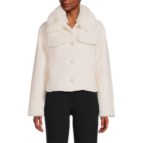 BELLE FARE Faux Fur Collar Wool Blend Jacket