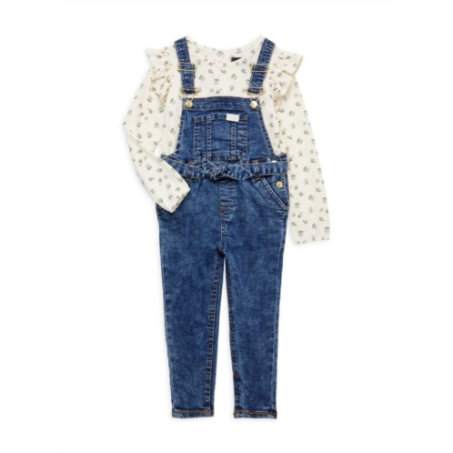 7 For All Mankind Little Girls 2-Piece Floral Tee & Denim Overalls Set