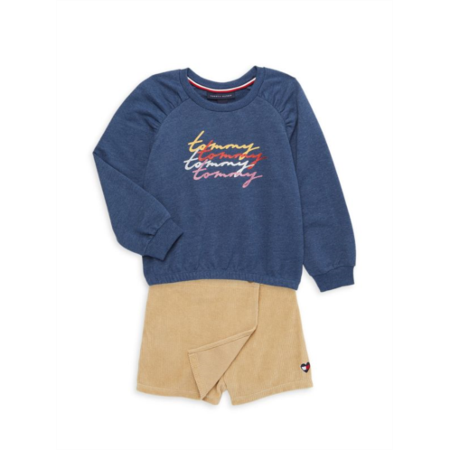 Tommy Hilfiger Little Girls 2-Piece Sweatshirt & Corduroy Skort Set