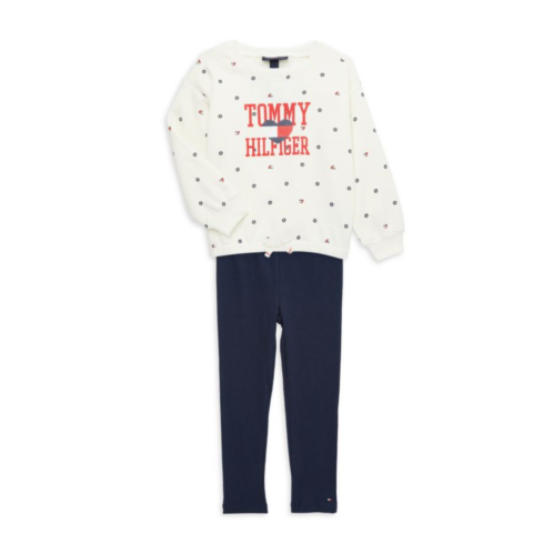 Tommy Hilfiger Little Girls 2-PIece Floral Logo Sweatshirt & Leggings Set