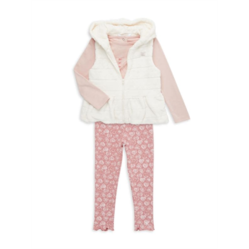 Calvin Klein Baby Girls 3-Piece Faux Fur Vest, Top & Pants Set