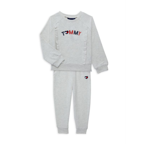 Tommy Hilfiger Little Girls 2-Piece Hacci Logo Heathered Sweatshirt & Joggers Set
