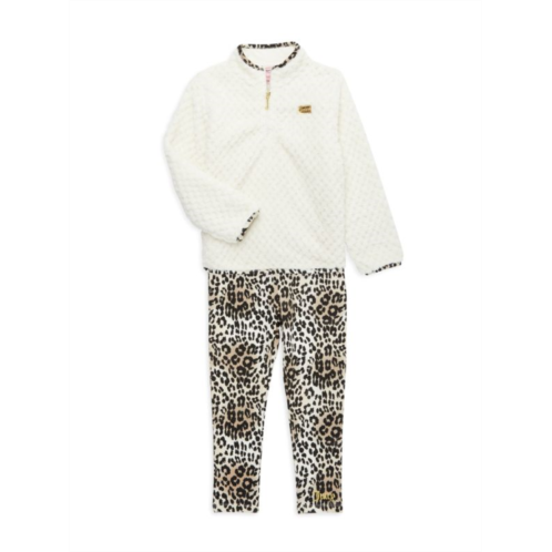 Juicy Couture Little Girls 2-Piece Faux Shearling Pullover & Leopard Print Leggings Set