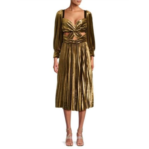 PatBO Velvet Metallic Pleated Midi Dress