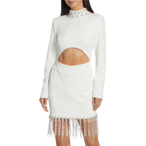 PatBO Hand Beaded High Neck Minidress