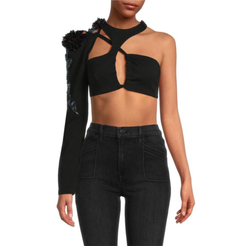 PatBO Cutout Beaded Crop Top