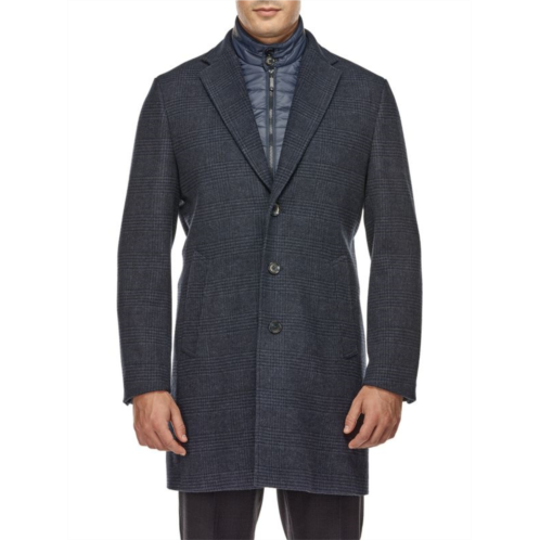 English Laundry Slim Fit Glen Plaid Wool Blend Bib Topcoat