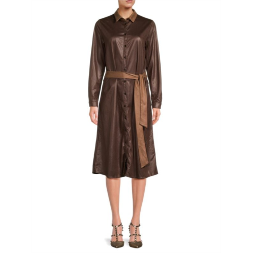 YAL New York Belted Faux Leather Midi Dress