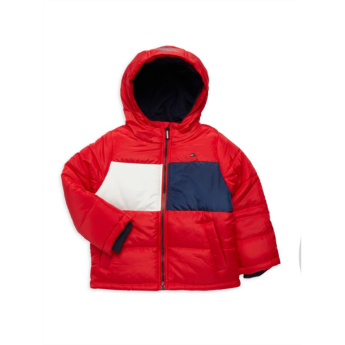 Tommy Hilfiger Little Boys Logo Colorblock Hooded Puffer Jacket