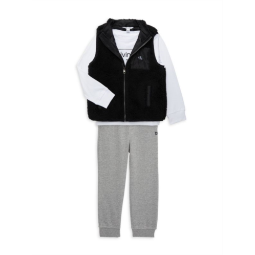 Calvin Klein Jeans Little Boys 3-Piece Tee, Faux Sherling Vest & Joggers Set