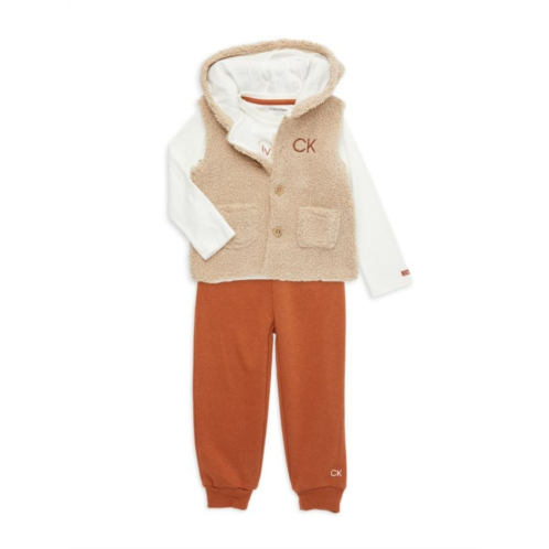 Calvin Klein Baby Boys 3-Piece Bodysuit, Faux Fur Vest, & Joggers Set