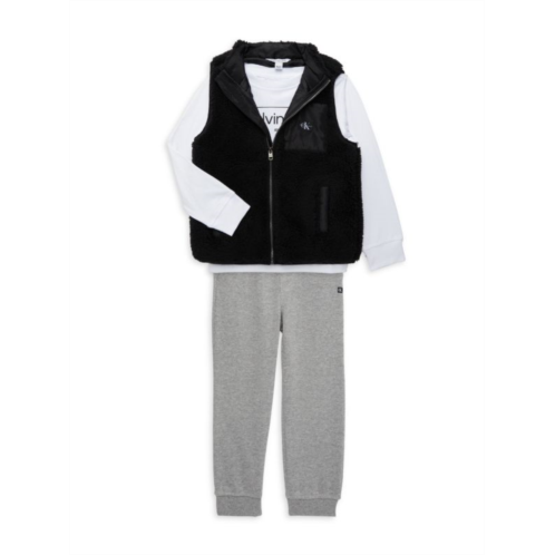 Calvin Klein Little Boys 3-Piece Tee, Jogger & Faux Fur Vest Set