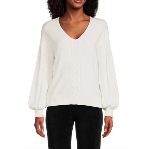 Ellen Tracy Cableknit V Neck Sweater