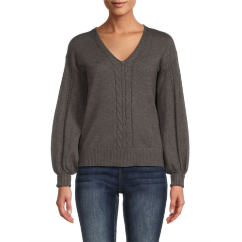 Ellen Tracy Cableknit V Neck Sweater