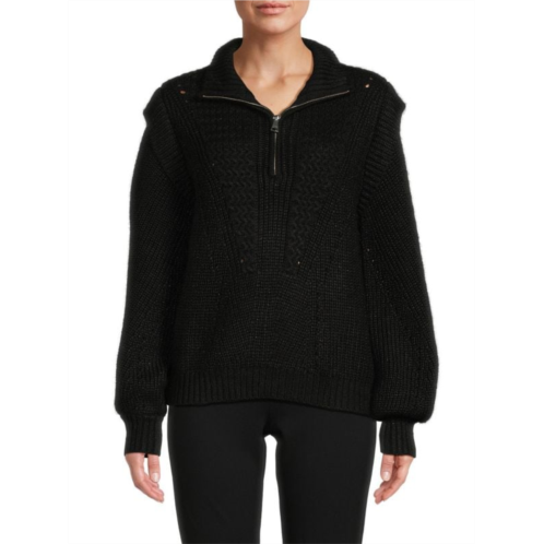 DKNY Pointelle Quarter Zip Sweater