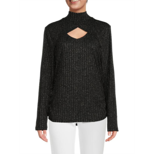 DKNY Keyhole Metallic Mockneck Sweater