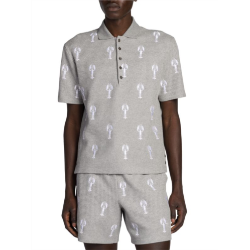 Thom Browne Lobster Embroidered Waffle Knit Polo