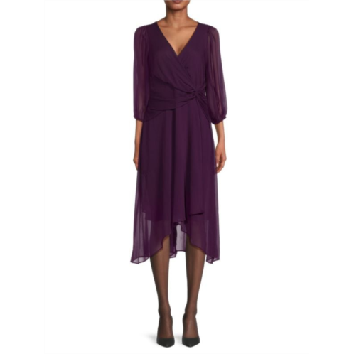 DKNY Surplice Knotted Asymmetrical Midi Dress