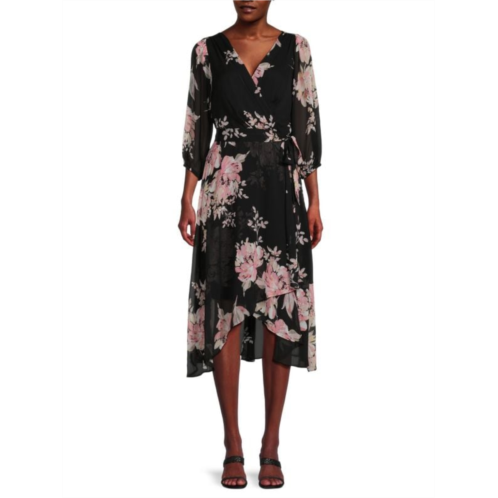 DKNY Floral Midi Faux Wrap Dress