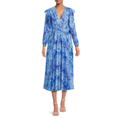 Derek Lam 10 Crosby Print Pleated A-Line Midi Dress