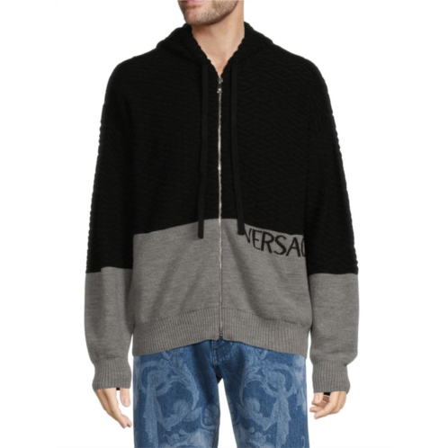 Versace Wool Blend Colorblock Zip Hoodie