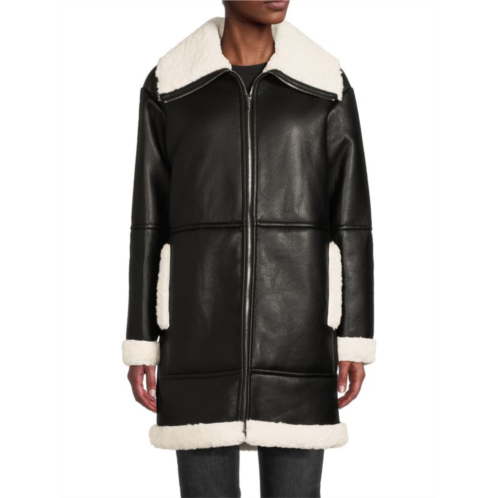 Calvin Klein Faux Leather & Faux Fur Moto Coat