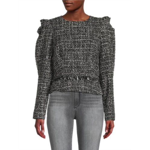 Donna Karan Puff Sleeve Tweed Top