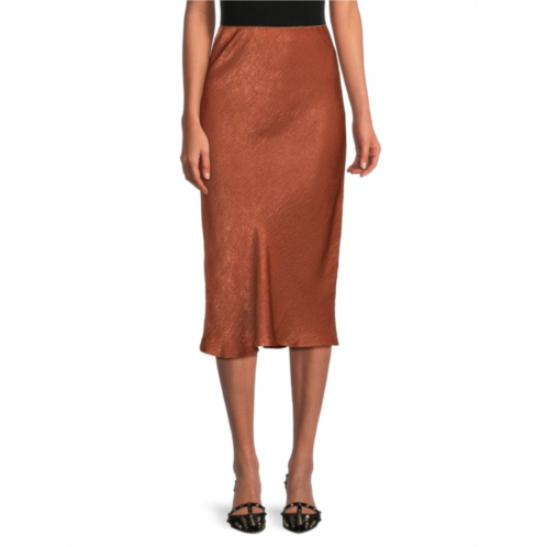 Bobeau Solid Satin Midi Skirt