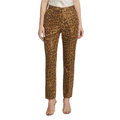 L  AGENCE Rebel Printed Linen Twill Straight Pants
