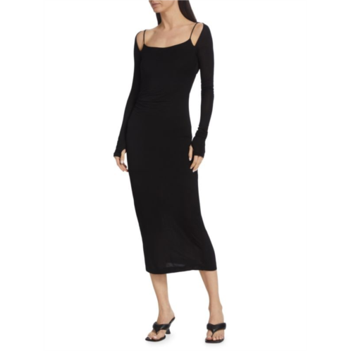 Helmut Lang Fitted Long Sleeve Midi Dress