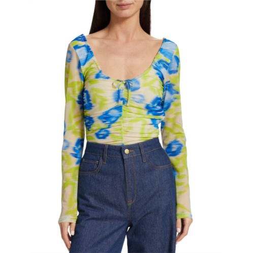 Ganni Floral Mesh Scoop Neck Top