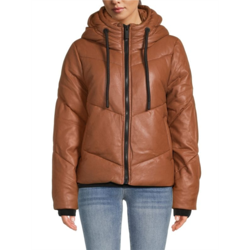 Andrew Marc Sport Hooded Faux Leather Puffer Jacket