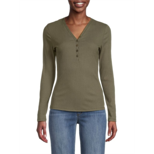 Saks Fifth Avenue Micro Ribbed Henley Shirt