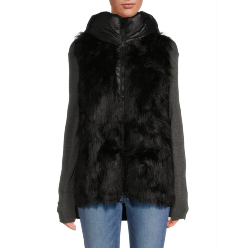 DKNY Faux Fur Hooded Puffer Vest