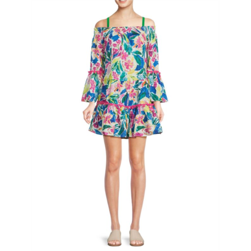 True Destinations Voile Floral Pom Pom Tunic