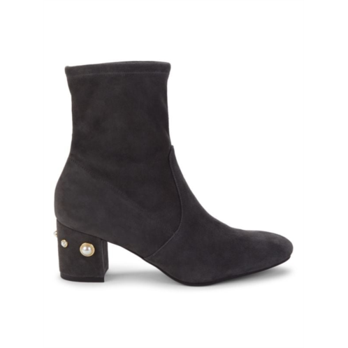 Stuart Weitzman Siggy Faux Pearl Trim Suede Booties