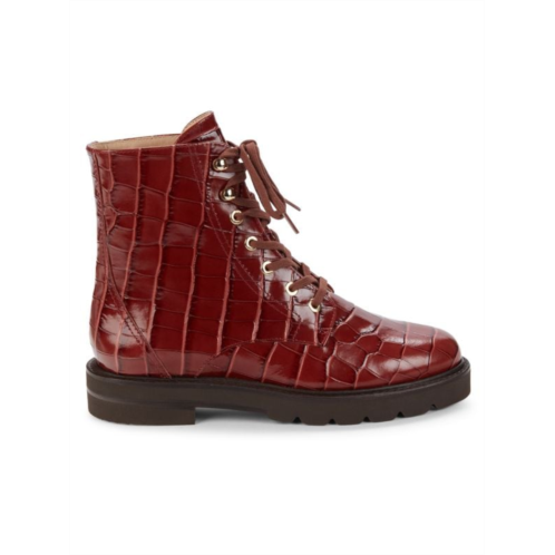 Stuart Weitzman Mila Croc-Embossed Leather Boots
