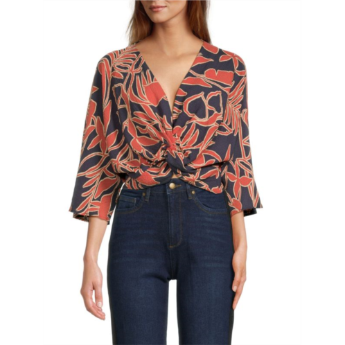 Renee C. Leaf Print Twisted Top