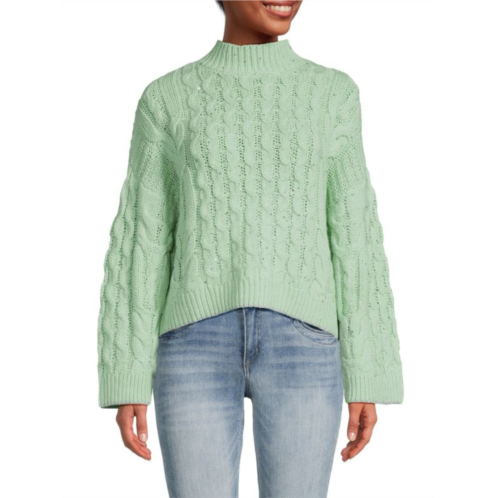 Design 365 Sequin Cable Knit Mockneck Sweater