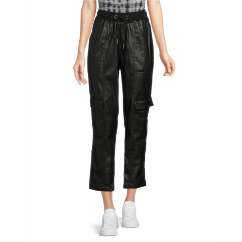 Dkny Jeans Faux Leather Drawstring Cropped Pants